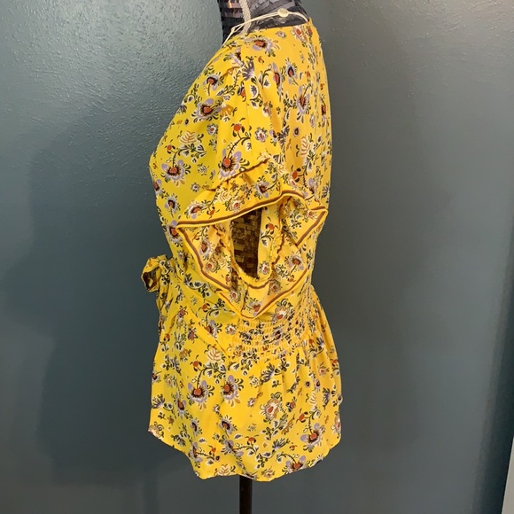 MAX STUDIO yellow floral top Sz L - Picture 4 of 10
